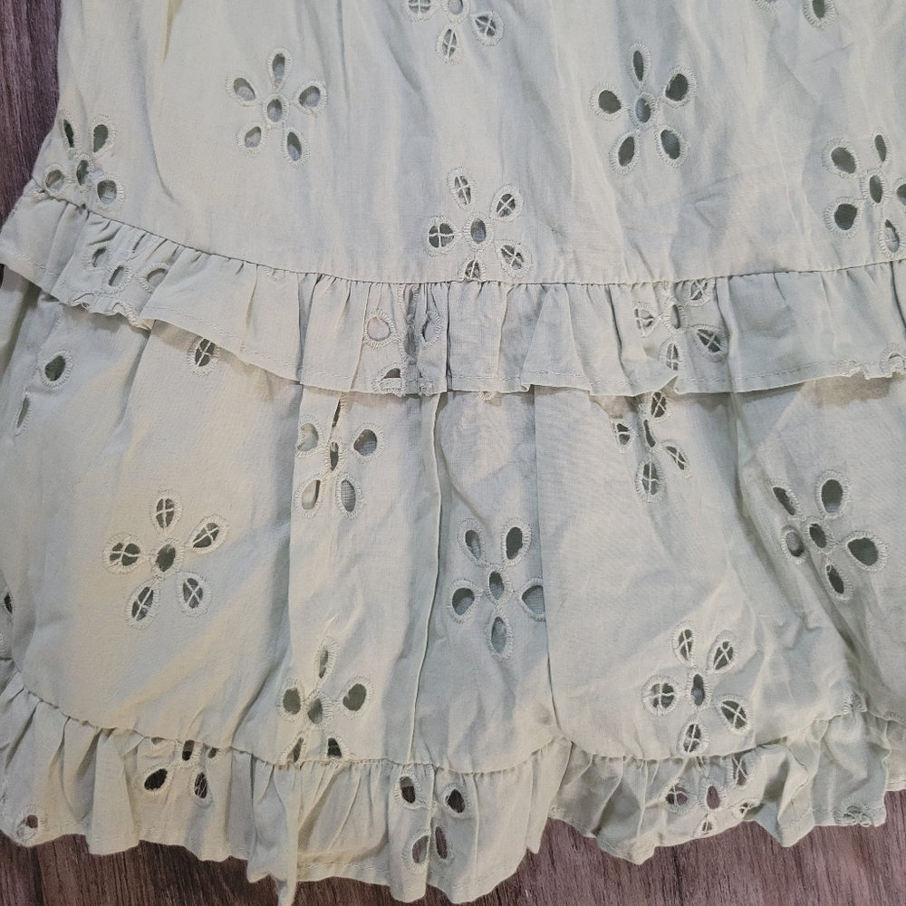 Asos Design Sage Green Tie Shoulder Mini Dress Floral Cut Out Embroidery 10 - Picture 7 of 11
